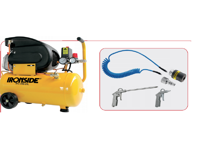 Compresseur Cuve 24L 240L/MIN 8 Bar + 5 Acces